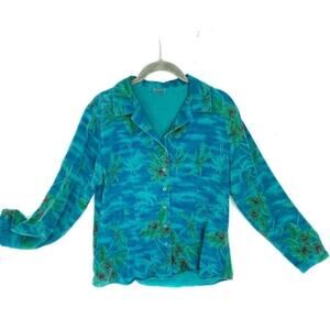 Tropical Button Down Shirt Size S Palm Trees Vintage Tianello Tencel Rayon